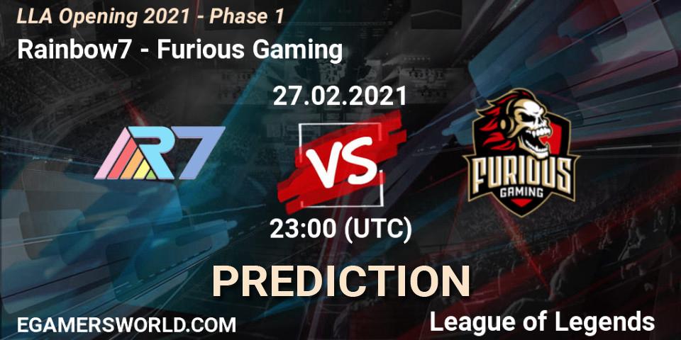 Pronósticos Rainbow7 - Furious Gaming. 28.02.21. LLA Opening 2021 - Phase 1 - LoL