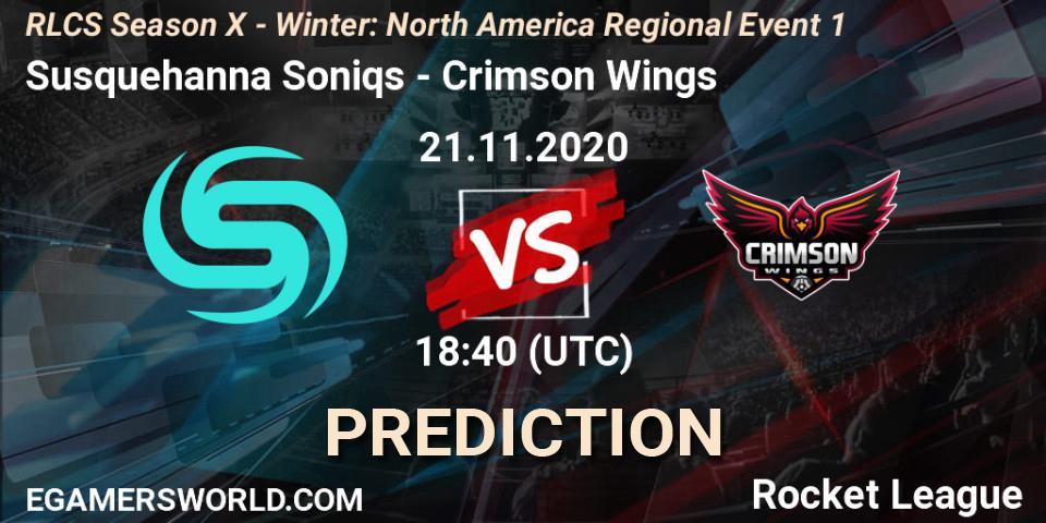 Pronósticos Susquehanna Soniqs - Crimson Wings. 21.11.2020 at 18:40. RLCS Season X - Winter: North America Regional Event 1 - Rocket League