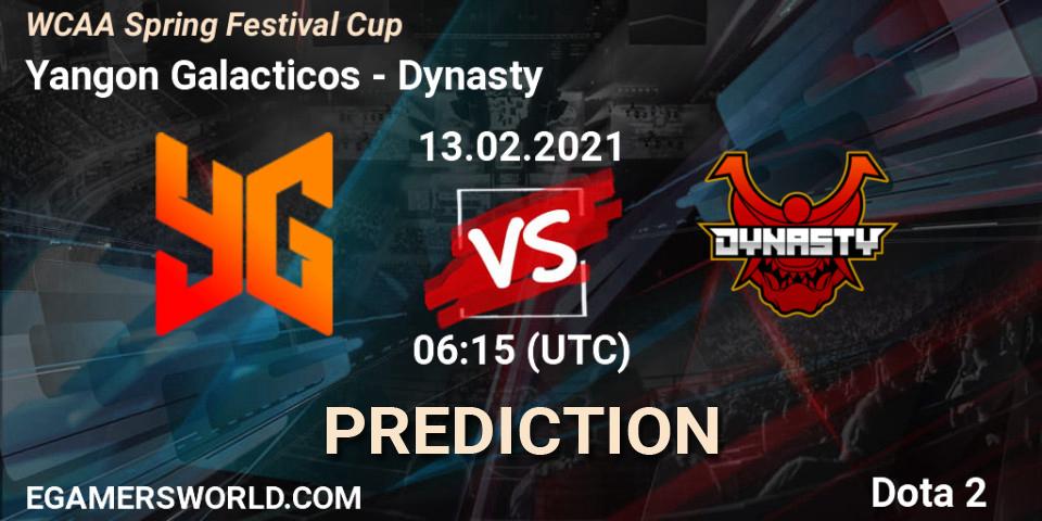 Pronósticos Yangon Galacticos - Dynasty. 13.02.2021 at 06:30. WCAA Spring Festival Cup - Dota 2