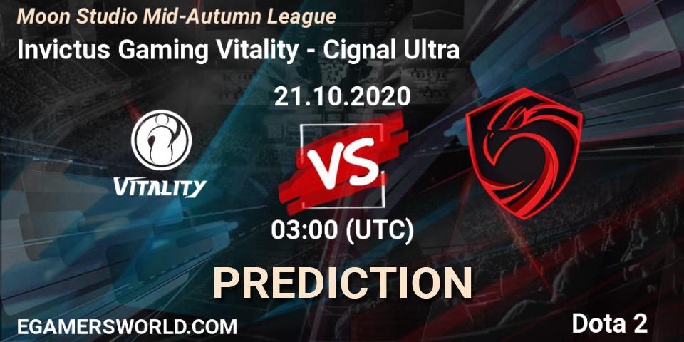 Pronósticos Invictus Gaming Vitality - Cignal Ultra. 21.10.20. Moon Studio Mid-Autumn League - Dota 2