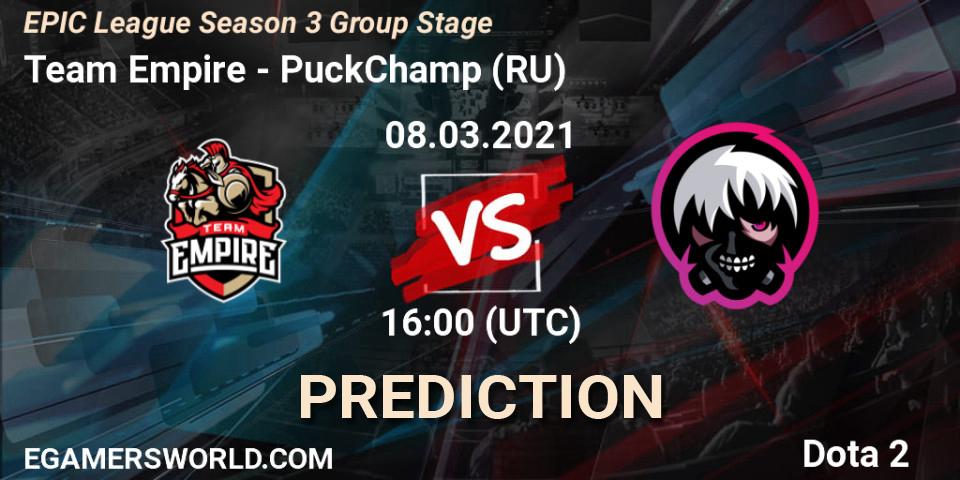 Pronósticos Team Empire - PuckChamp (RU). 08.03.21. EPIC League Season 3 Group Stage - Dota 2