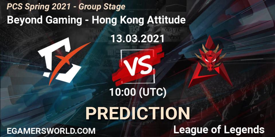 Pronósticos Beyond Gaming - Hong Kong Attitude. 13.03.2021 at 10:00. PCS Spring 2021 - Group Stage - LoL