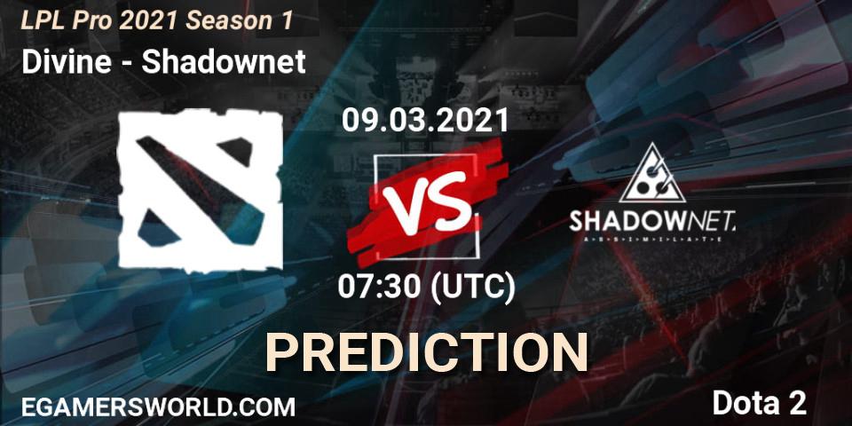Pronósticos Divine - Shadownet. 09.03.2021 at 07:34. LPL Pro 2021 Season 1 - Dota 2