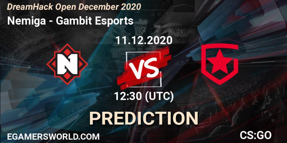 Pronósticos Nemiga - Gambit Esports. 11.12.2020 at 12:55. DreamHack Open December 2020 - Counter-Strike (CS2)