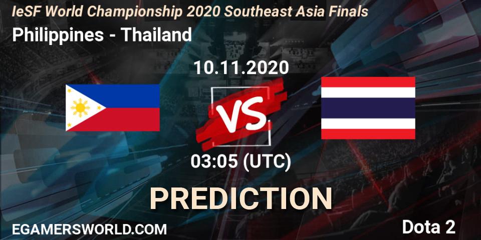 Pronósticos Philippines - Thailand. 10.11.2020 at 03:52. IeSF World Championship 2020 Southeast Asia Finals - Dota 2