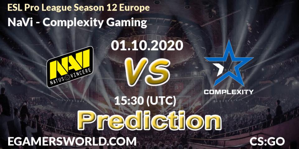 Pronósticos NaVi - Complexity Gaming. 01.10.2020 at 15:30. ESL Pro League Season 12 Europe - Counter-Strike (CS2)