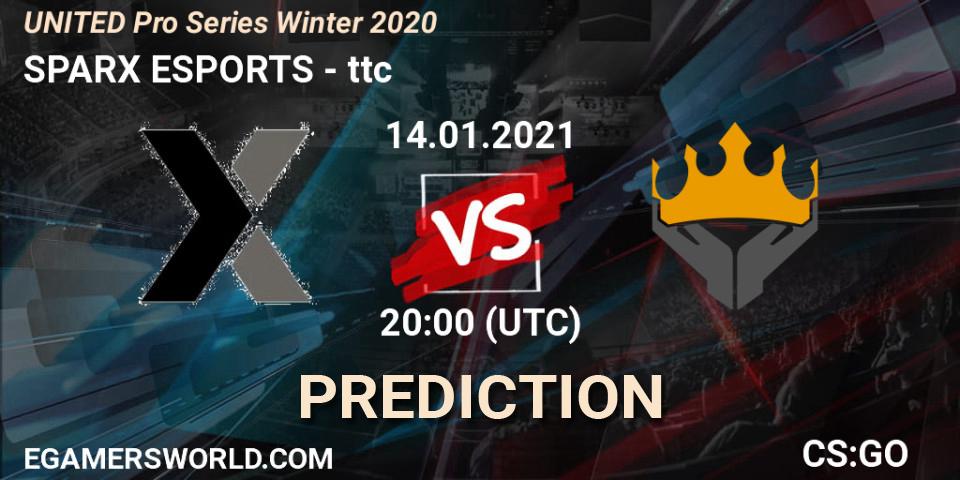 Pronósticos SPARX ESPORTS - ttc. 14.01.2021 at 20:00. UNITED Pro Series Winter 2020 - Counter-Strike (CS2)