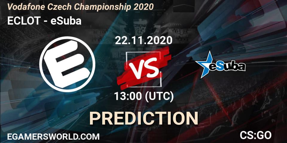 Pronósticos ECLOT - eSuba. 22.11.2020 at 13:00. Vodafone Czech Championship 2020 - Counter-Strike (CS2)