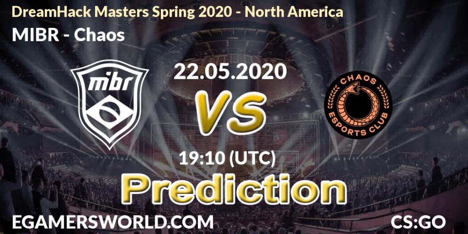 Pronósticos MIBR - Chaos. 22.05.2020 at 19:10. DreamHack Masters Spring 2020 - North America - Counter-Strike (CS2)