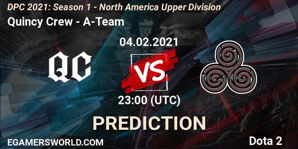 Pronósticos Quincy Crew - A-Team. 04.02.2021 at 23:01. DPC 2021: Season 1 - North America Upper Division - Dota 2
