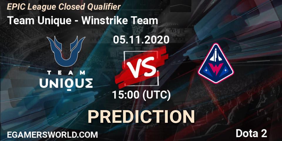 Pronósticos Team Unique - Winstrike Team. 05.11.2020 at 13:26. EPIC League Closed Qualifier - Dota 2