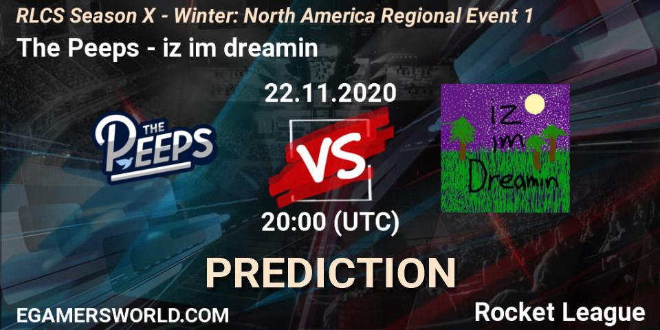 Pronósticos The Peeps - iz im dreamin. 22.11.2020 at 20:00. RLCS Season X - Winter: North America Regional Event 1 - Rocket League