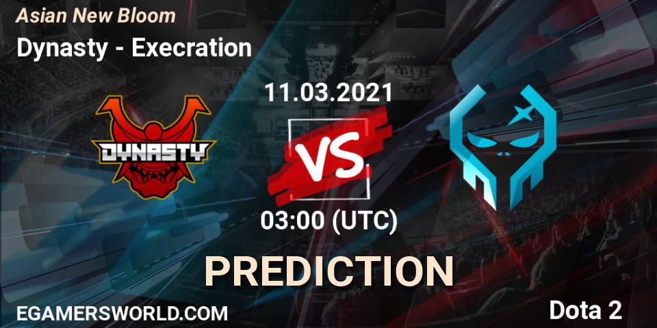 Pronósticos Dynasty - Execration. 11.03.2021 at 03:13. Asian New Bloom - Dota 2