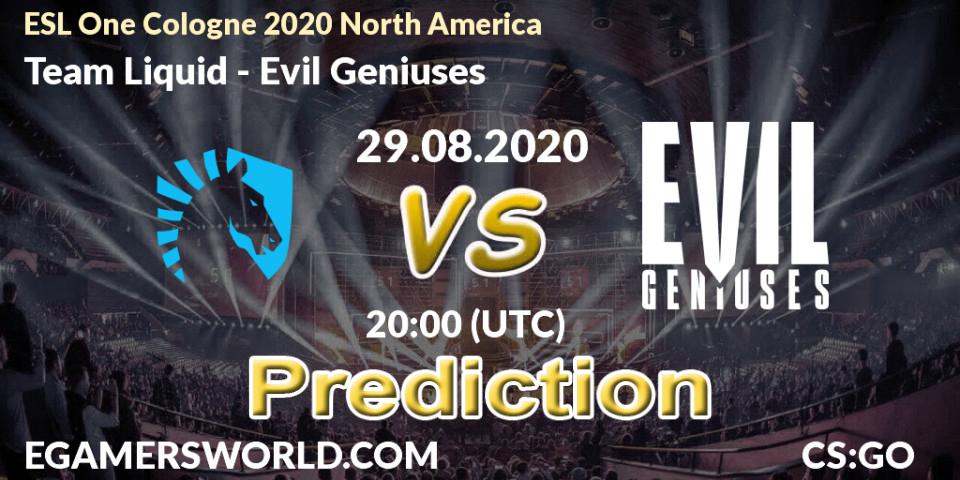 Pronósticos Team Liquid - Evil Geniuses. 29.08.20. ESL One Cologne 2020 North America - CS2 (CS:GO)