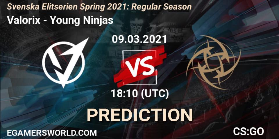 Pronósticos Valorix - Young Ninjas. 09.03.2021 at 18:10. Svenska Elitserien Spring 2021: Regular Season - Counter-Strike (CS2)