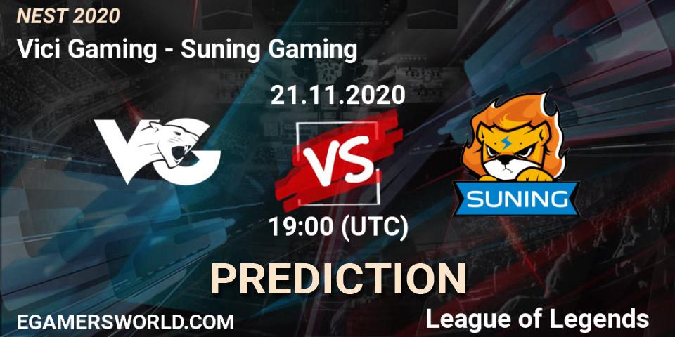 Pronósticos Vici Gaming - Suning Gaming. 21.11.2020 at 06:00. NEST 2020 - LoL