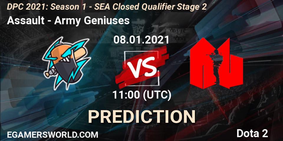 Pronósticos Assault - Army Geniuses. 08.01.2021 at 11:30. DPC 2021: Season 1 - SEA Closed Qualifier Stage 2 - Dota 2