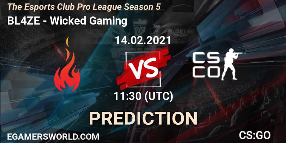 Pronósticos BL4ZE - Wicked Gaming. 28.02.2021 at 14:30. The Esports Club Pro League Season 5 - Counter-Strike (CS2)