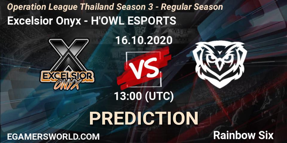 Pronósticos Excelsior Onyx - H'OWL ESPORTS. 16.10.2020 at 13:00. Operation League Thailand Season 3 - Regular Season - Rainbow Six