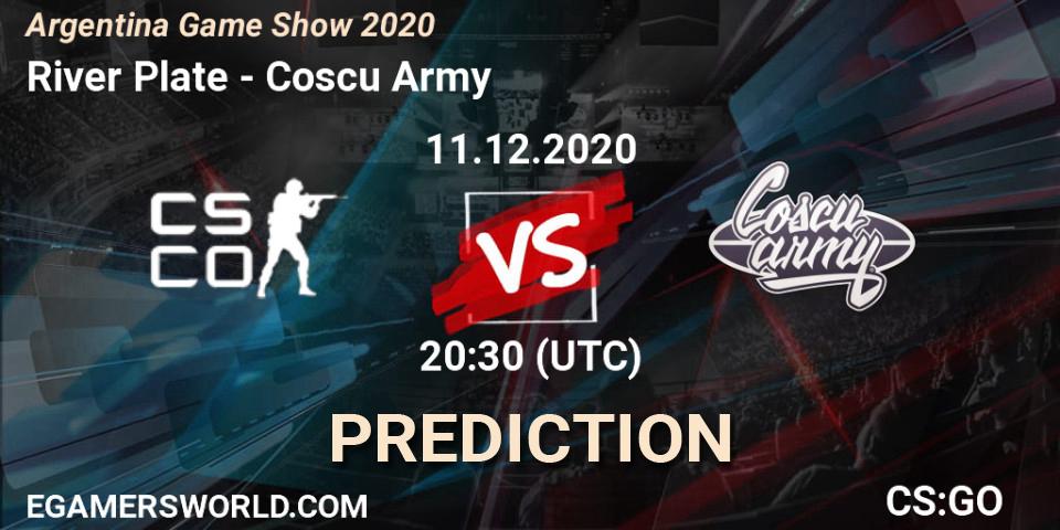 Pronósticos River Plate - Coscu Army. 11.12.2020 at 20:30. Argentina Game Show 2020 - Counter-Strike (CS2)
