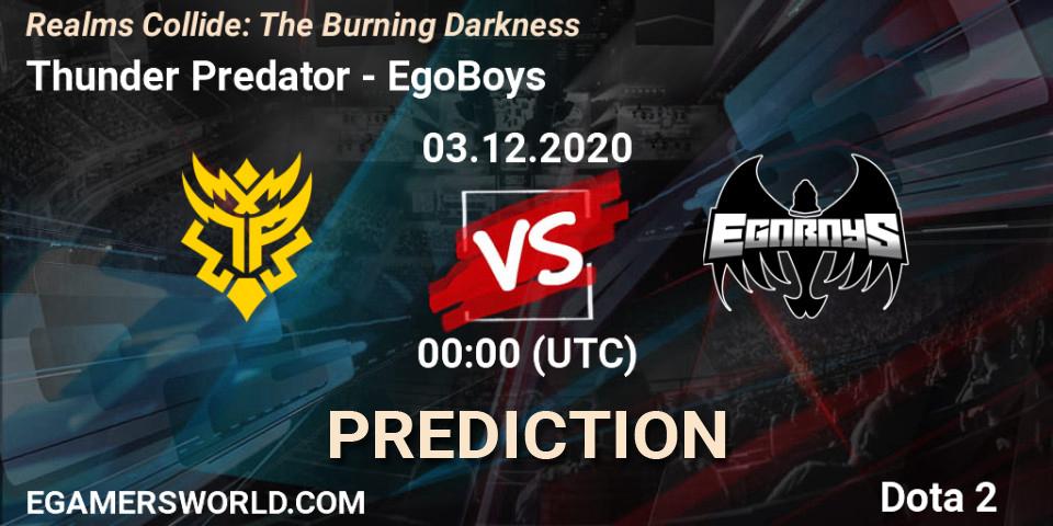 Pronósticos Thunder Predator - EgoBoys. 02.12.20. Realms Collide: The Burning Darkness - Dota 2