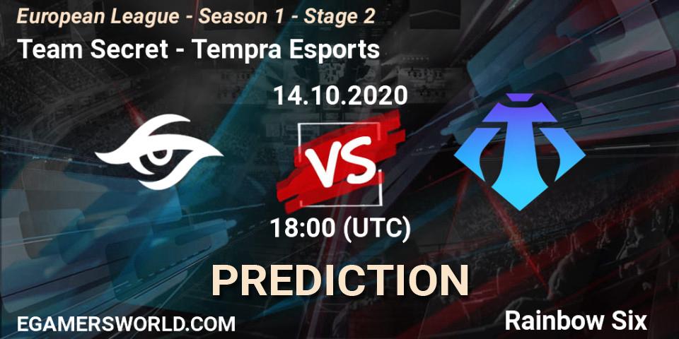 Pronósticos Team Secret - Tempra Esports. 14.10.20. European League - Season 1 - Stage 2 - Rainbow Six