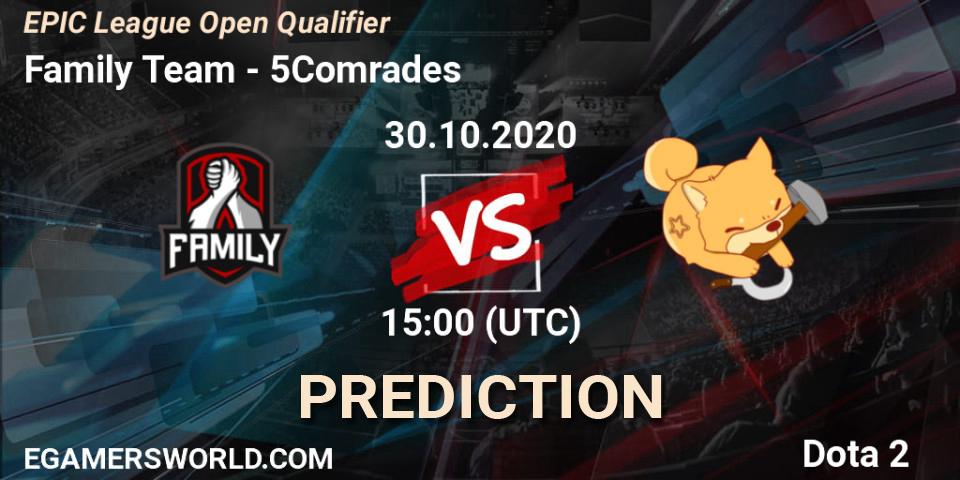 Pronósticos Family Team - 5Comrades. 30.10.2020 at 15:17. EPIC League Open Qualifier - Dota 2