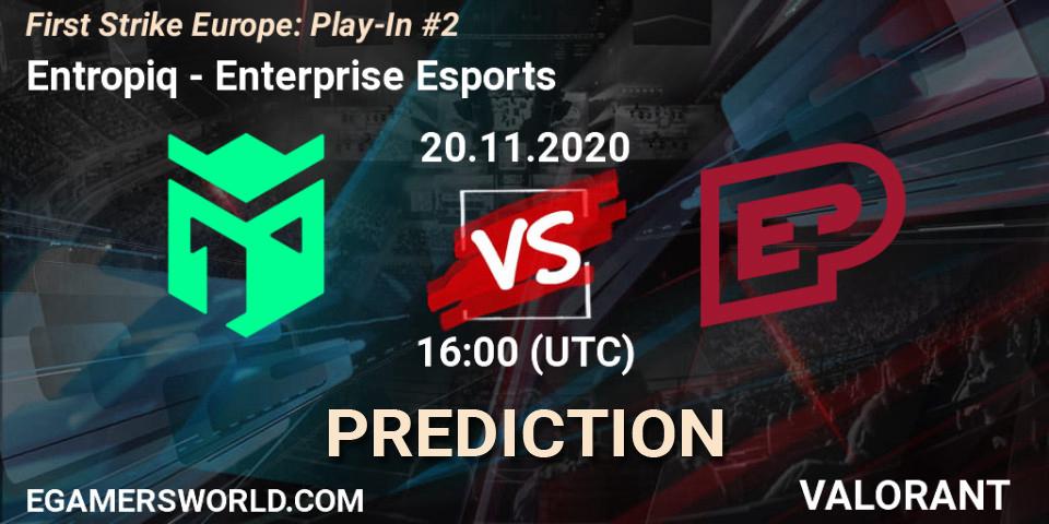 Pronósticos Entropiq - Enterprise Esports. 20.11.2020 at 16:00. First Strike Europe: Play-In #2 - VALORANT