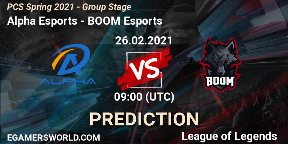 Pronósticos Alpha Esports - BOOM Esports. 26.02.2021 at 09:00. PCS Spring 2021 - Group Stage - LoL