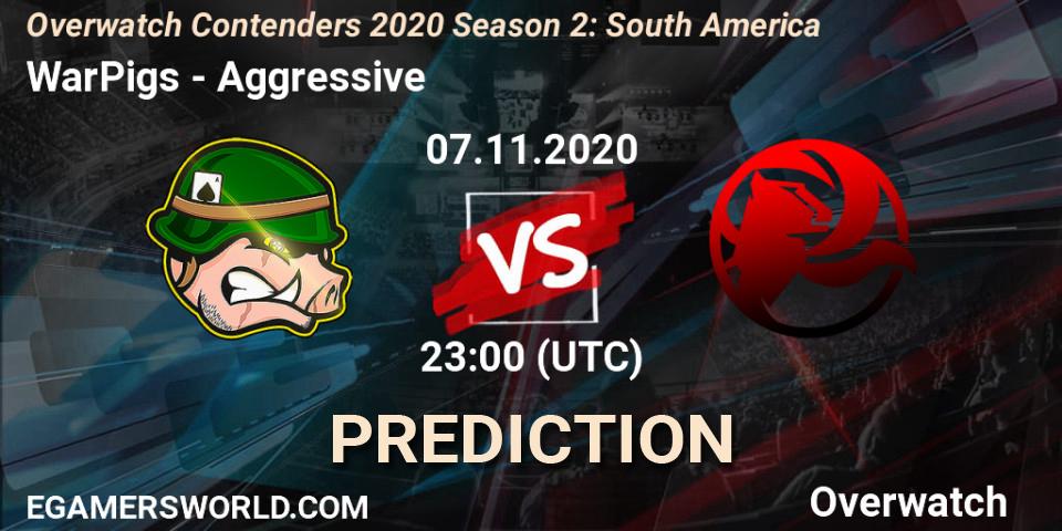 Pronósticos WarPigs - Aggressive. 08.11.2020 at 01:30. Overwatch Contenders 2020 Season 2: South America - Overwatch