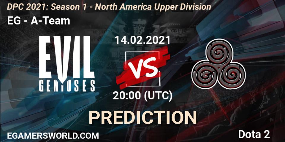 Pronósticos Evil Geniuses - A-Team. 14.02.2021 at 20:00. DPC 2021: Season 1 - North America Upper Division - Dota 2