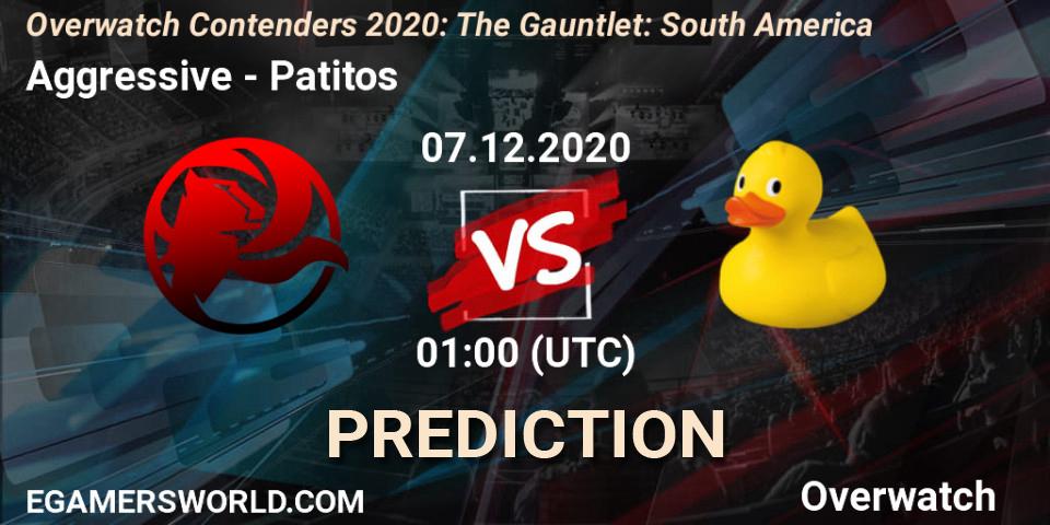 Pronósticos Aggressive - Patitos. 07.12.2020 at 01:00. Overwatch Contenders 2020: The Gauntlet: South America - Overwatch