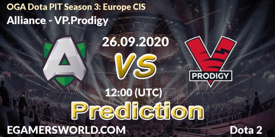 Pronósticos Alliance - VP.Prodigy. 26.09.2020 at 12:00. OGA Dota PIT Season 3: Europe CIS - Dota 2