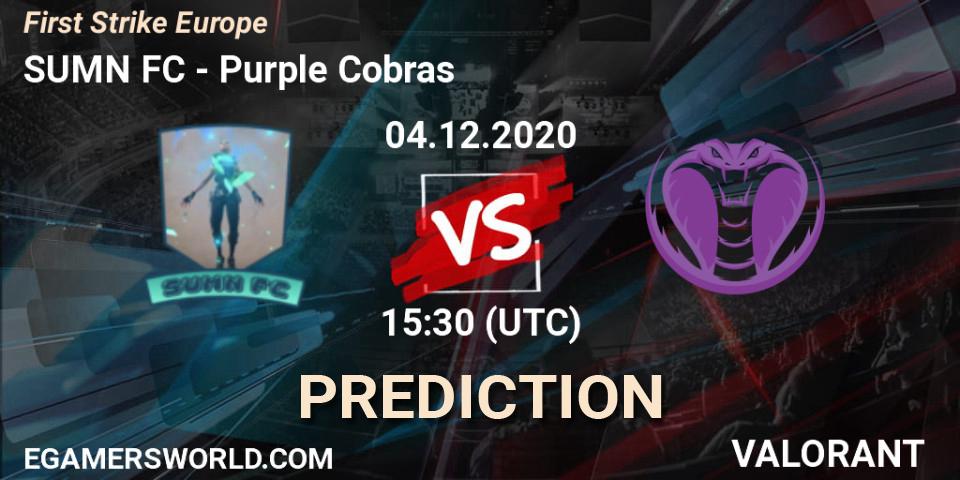 Pronósticos SUMN FC - Purple Cobras. 04.12.2020 at 16:00. First Strike Europe - VALORANT