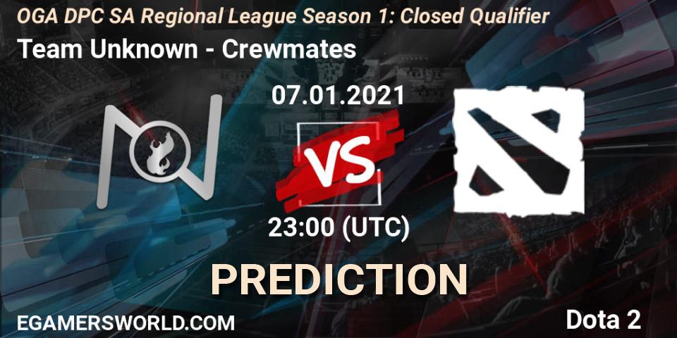 Pronósticos Team Unknown - Crewmates. 07.01.2021 at 23:00. DPC 2021: Season 1 - South America Closed Qualifier - Dota 2