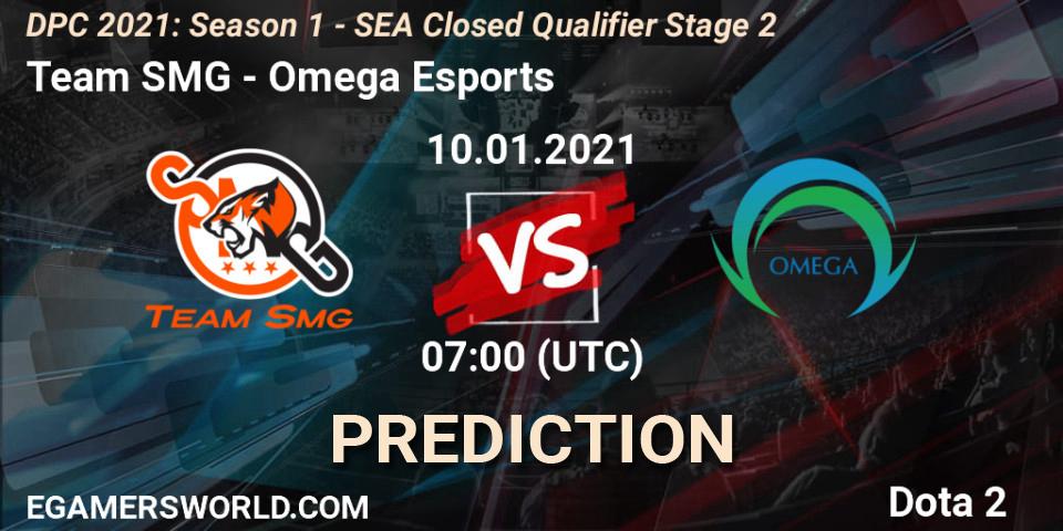 Pronósticos Team SMG - Omega Esports. 10.01.2021 at 07:08. DPC 2021: Season 1 - SEA Closed Qualifier Stage 2 - Dota 2