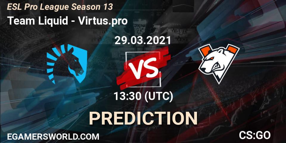 Pronósticos Team Liquid - Virtus.pro. 29.03.2021 at 17:00. ESL Pro League Season 13 - Counter-Strike (CS2)