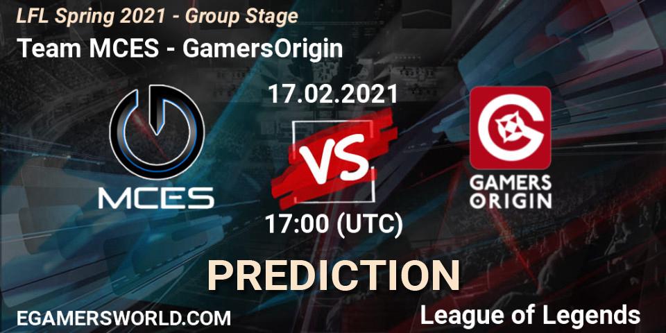 Pronósticos Team MCES - GamersOrigin. 17.02.2021 at 17:00. LFL Spring 2021 - Group Stage - LoL