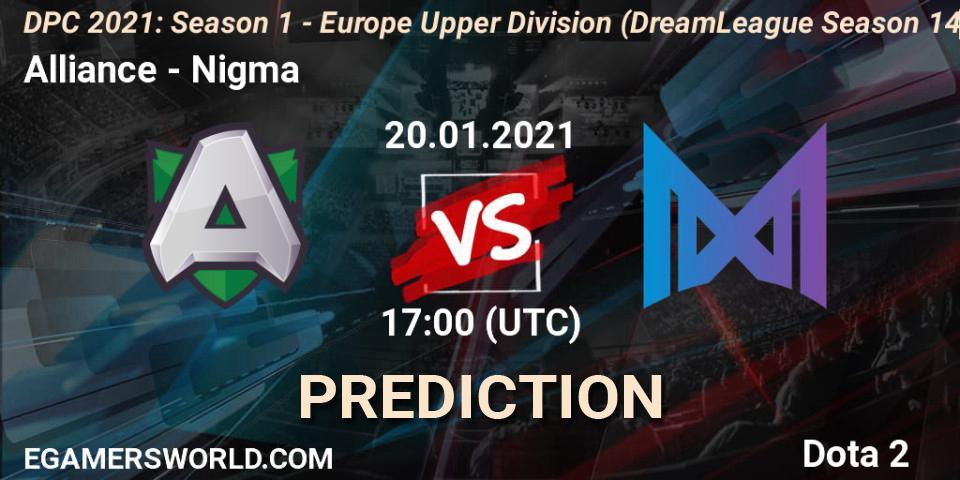 Pronósticos Alliance - Nigma. 20.01.2021 at 16:55. DPC 2021: Season 1 - Europe Upper Division (DreamLeague Season 14) - Dota 2