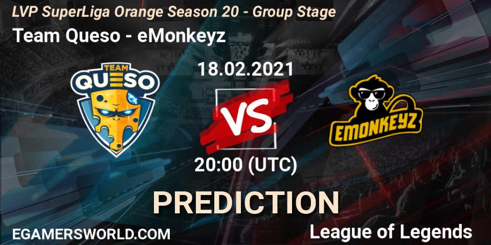 Pronósticos Team Queso - eMonkeyz. 18.02.21. LVP SuperLiga Orange Season 20 - Group Stage - LoL