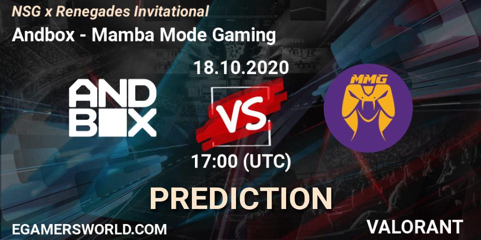 Pronósticos Andbox - Mamba Mode Gaming. 18.10.2020 at 17:00. NSG x Renegades Invitational - VALORANT