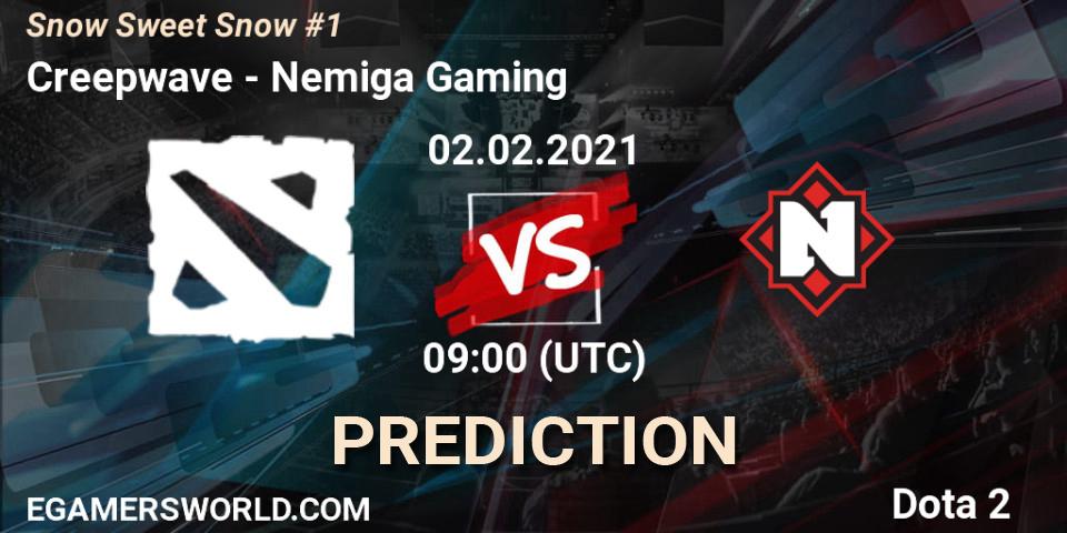 Pronósticos Creepwave - Nemiga Gaming. 02.02.2021 at 09:00. Snow Sweet Snow #1 - Dota 2