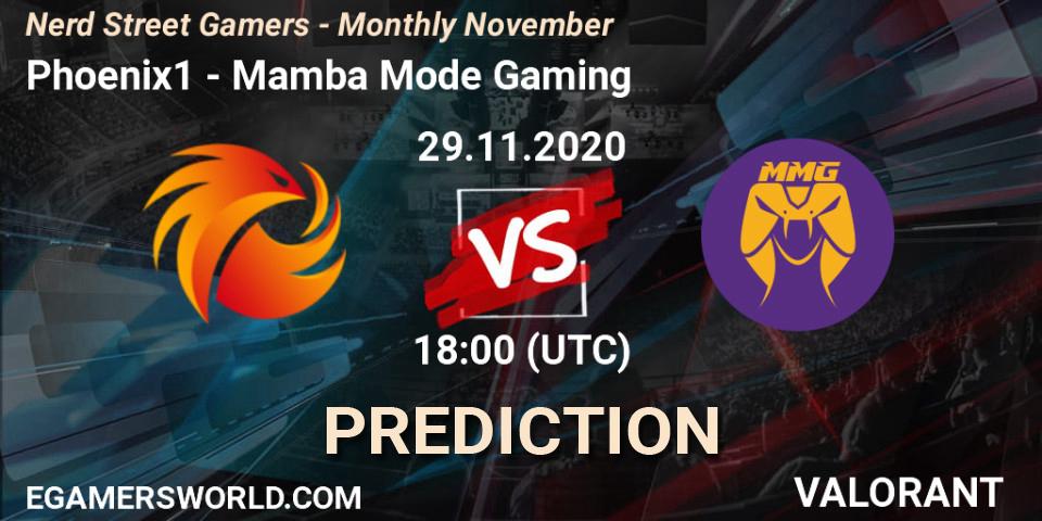 Pronósticos Phoenix1 - Mamba Mode Gaming. 29.11.2020 at 18:00. Nerd Street Gamers - Monthly November - VALORANT