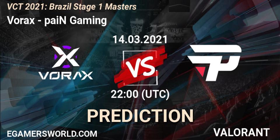 Pronósticos Vorax - paiN Gaming. 14.03.2021 at 22:00. VCT 2021: Brazil Stage 1 Masters - VALORANT