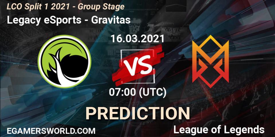Pronósticos Legacy eSports - Gravitas. 16.03.21. LCO Split 1 2021 - Group Stage - LoL