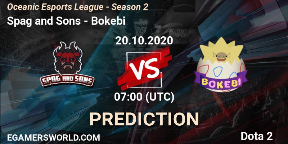 Pronósticos Spag and Sons - Bokebi. 20.10.2020 at 07:01. Oceanic Esports League - Season 2 - Dota 2