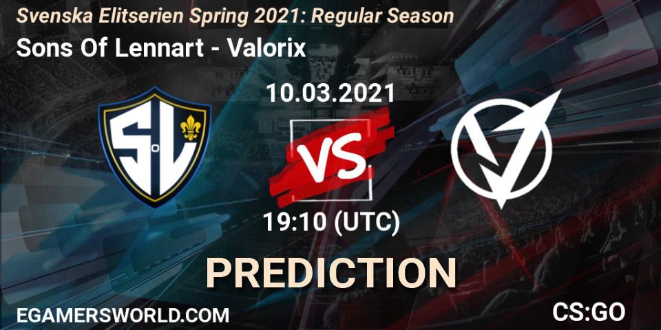 Pronósticos Sons Of Lennart - Valorix. 10.03.2021 at 19:10. Svenska Elitserien Spring 2021: Regular Season - Counter-Strike (CS2)