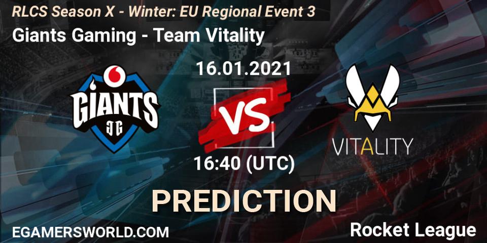 Pronósticos Giants Gaming - Team Vitality. 16.01.2021 at 17:40. RLCS Season X - Winter: EU Regional Event 3 - Rocket League