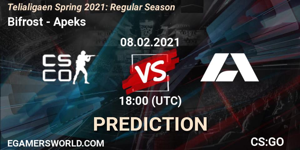 Pronósticos Bifrost - Apeks. 08.02.2021 at 18:00. Telialigaen Spring 2021: Regular Season - Counter-Strike (CS2)