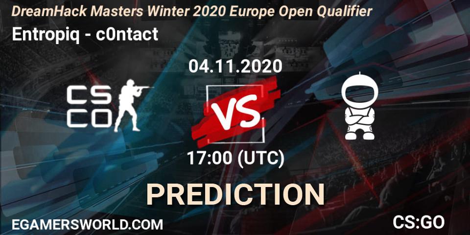 Pronósticos Entropiq - c0ntact. 04.11.2020 at 17:05. DreamHack Masters Winter 2020 Europe Open Qualifier - Counter-Strike (CS2)